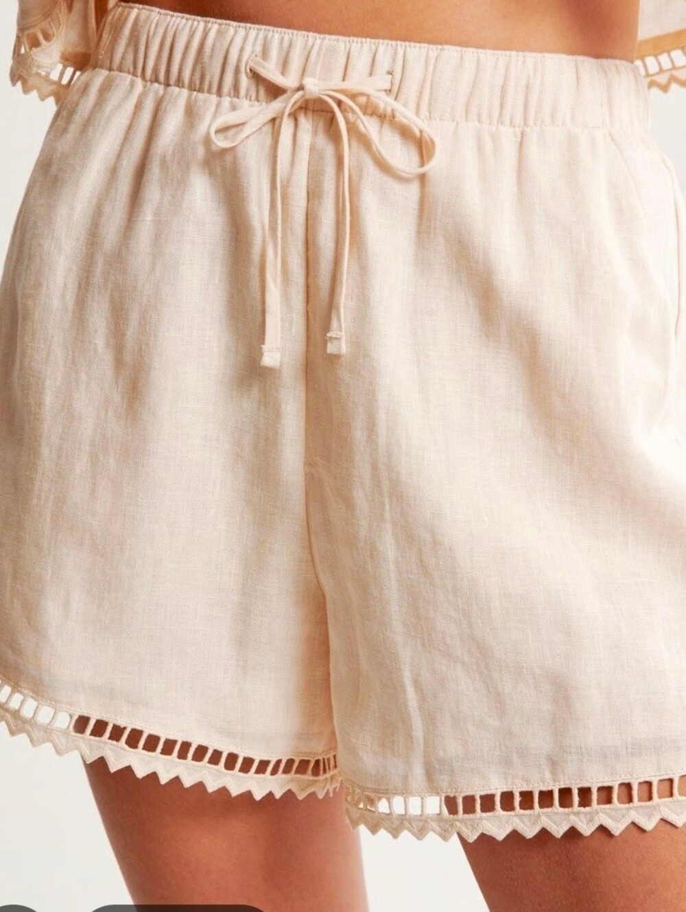 Abercrombie 100% Linen Eyelet Trim Pull-On Shorts Oatmeal S - Picture 4 of 9